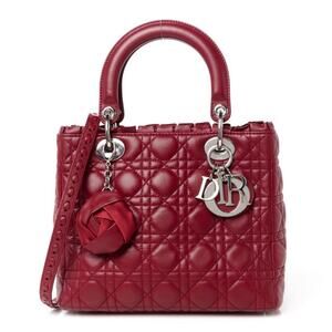 Christian Dior Medium Lambskin Cannage Lady Dior in Burgundy